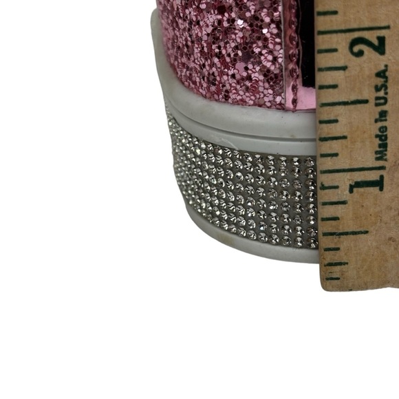 New Pink Glitter White w Rhinestone 2” Platform Festival Party Sneakers Size 7.5 - Picture 14 of 16